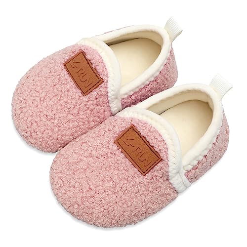 L-RUN - Pantuflas de casa para niños y niñas, zapatos de casa para interiores y hogares, calcetines cálidos, para niños, suaves, para invierno, cálidos, para caminar, a_rosa, 6-7 Toddler