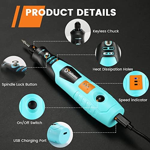 GoGonova 4V Cordless Rotary Tool with 43 Accessories, 3 Variable Speeds, Rechargeable Multi Tool, Perfect for Grinding, Polishing, Wood Curving&Engraving, Soft Metal Drilling&Cutting.