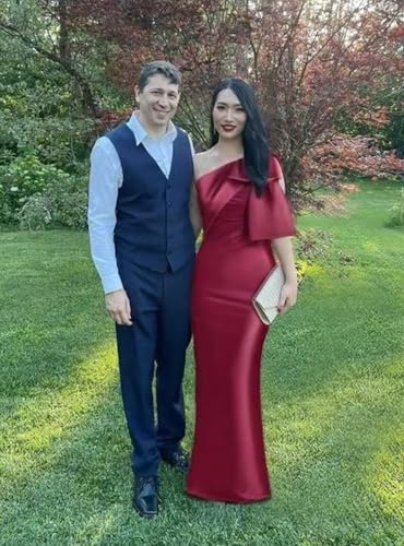 TORYEMY One Shoulder Mermaid Prom Dress with Bow 2025 Satin Long Bridesmaid Dresses Back Split Formal Evening Gown4