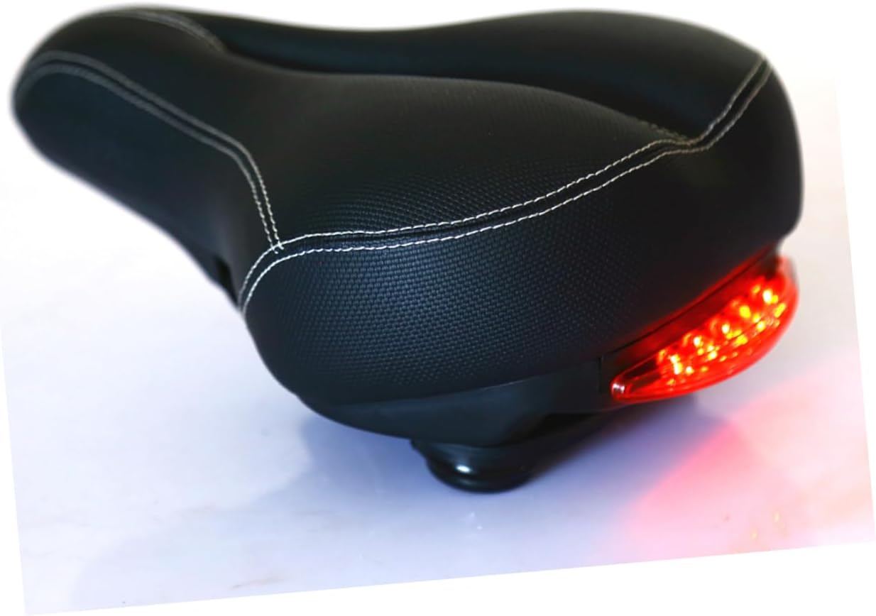 Wide Leather Bike Seat with Dual Spring Suspension Breathable Non Slip Cushion with Integrated Taillight for Men Women Fits Mountain Bikes