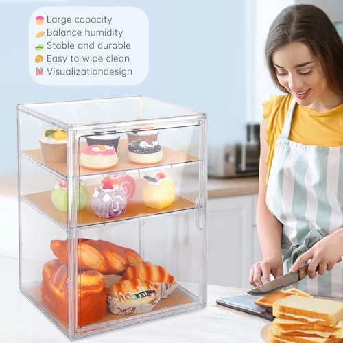 Miniatura 3 de Wuciray Paneras Vitrina Pasteleria Expositor Bolleria Vitrina Expositora Para Dulces Para Hostelería 3 Compartimentos Panera Transparente Grande Con 50pcs Papel Horno Etiquetas Y Bolígrafo 1