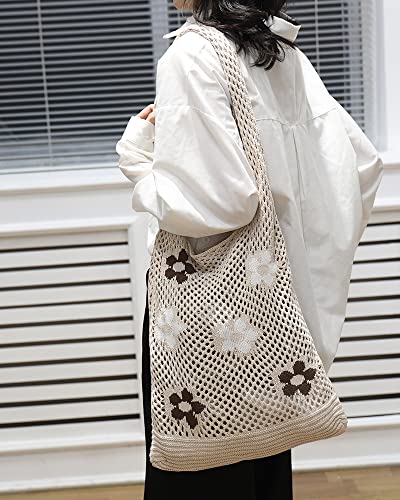 Image of ENBEI Beach Bag Crochet Tote bag for Women,Aesthetic Boho Large Bag,Foldable&Lightweight,Shopping,Beach,Travel,Daily Use
