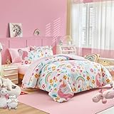 Style: White Comforter with Pink Unicorn, Colorful rainbow, blue flower, pink yellow flowers and Blue Branches. Cute and magical style makes the comforter super great for girls - . Nice Birthday gift for you little princess, Gift choice for any holid...