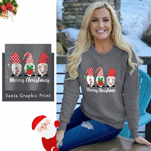 WIEIYM Christmas Sweatshirt Women Xmas Long Sleeve Shirt Santa Claus Funny Jumper Unisex Pullover Causal Crewneck Tops for Women/Men S-XXL Grey - Image 3