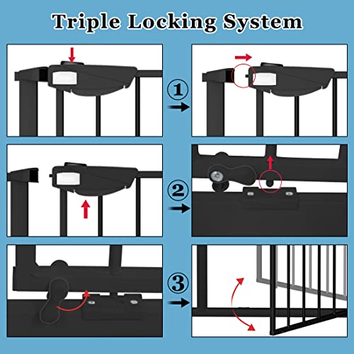 Waowao 36.22" Extra Tall Wide Pressure Mounted Baby Gate Triple Lock Walk Through Swing Auto Close Safety Black Metal Toddler Kids Child Dog Pet Puppy Cat For Indoor Stairs,Doorways 25.59"-81.49" Inch #TOP1