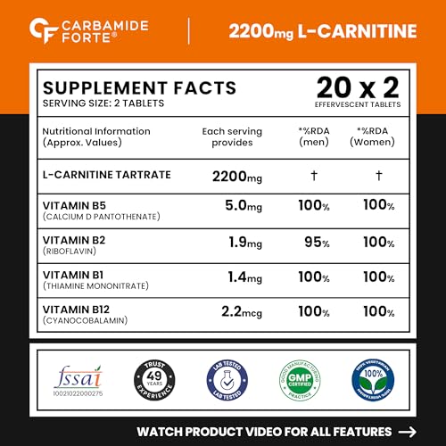 Image of L- Carnitine Tartrate Effervescent tablet (Orange)- Pack of 40x2