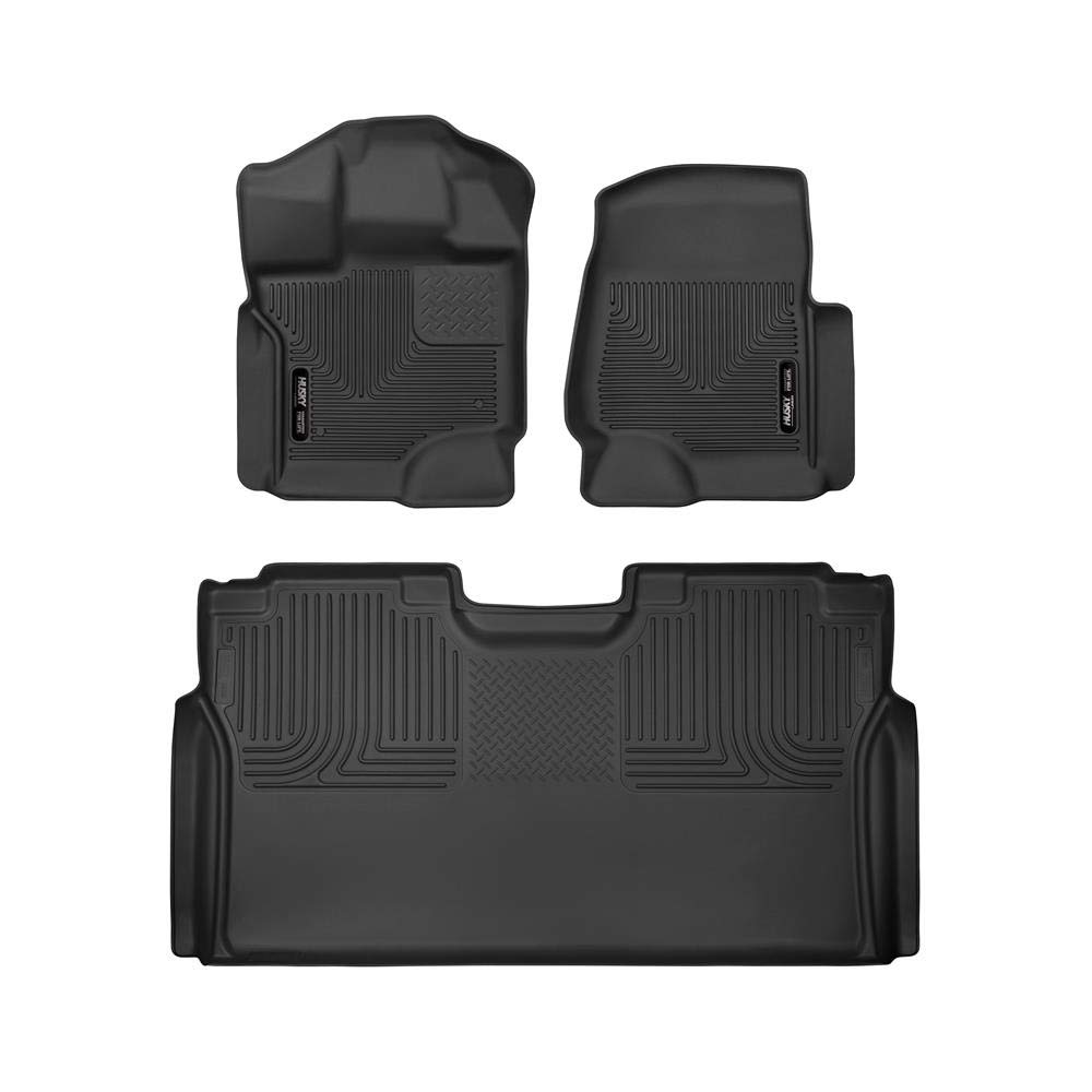Husky LinersX-act Contour Series | Front & 2nd Seat Floor Liners - Black | 53498 | Fits 2015-2022 Ford F-150 SuperCrew Cab w/o Fold Flat Storage 3 Pcs