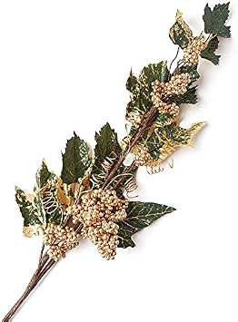 Factory Direct Craft Gold Berry Cluster and Leaf Stems for Indoor Decor - 2 Stems