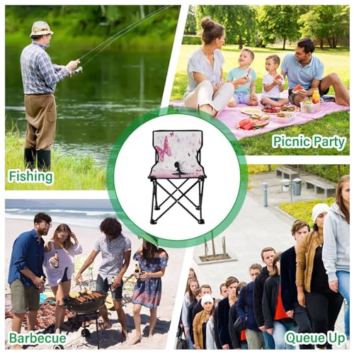 Jihqo Butterfly Girl Camping Chair Lightweight Portable Folding Chair Beach Chair with Carry Bag for Outdoor Adventures Patio and Picnics - Thumbnail 7