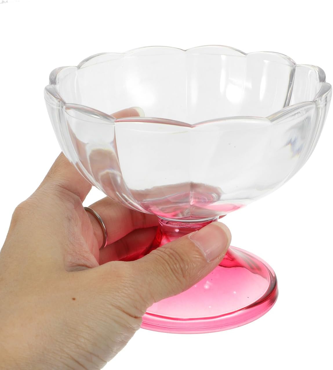 Ciieeo 3pcs Acrylic Dessert Bowls Set 240ml Flower-shaped Ice Cream Cups Footed Plastic Snack Serving Bowls for Home Party and Restaurant Use