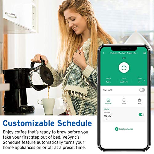 Etekcity Smart Plug, Works With Alexa And Google Home, Wifi Energy Monitoring Outlet With Automatic Night Light, No Hub Required, Etl Listed, White, 15A/1800W #TOP2