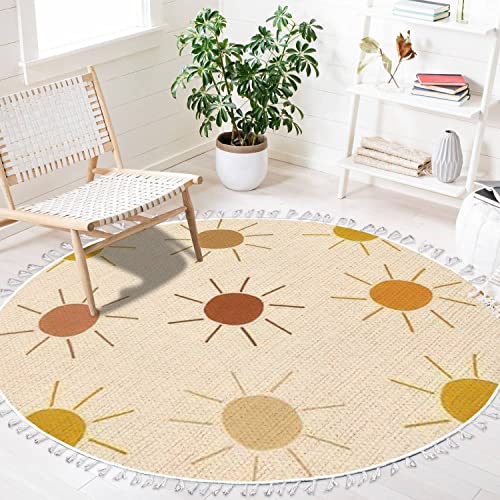 Round Boho Rug Sun Only Seamless Sunny Dots Summer Baby Print Earthy Warm Trendy Area Rug Linen Rug Carpet Patio Rug Hallway Runner Rug Mat Pad Minimalist Home Decor For Living Room Outdoor #TOP2