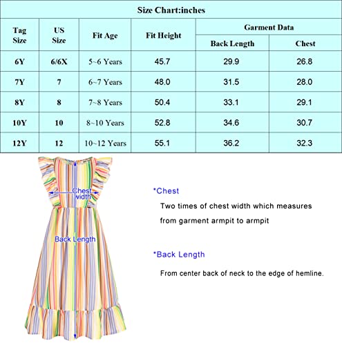 Girls Summer Dress Ruffle Sleeve Casual A-Line Flowy Midi Rainbow Dress 10Y #TOP6