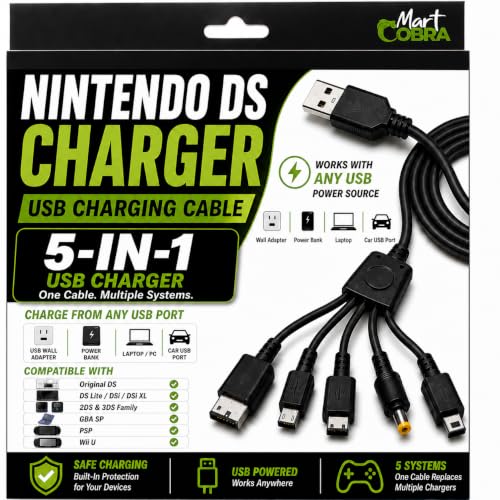 Mart Cobra Nintendo DS Charger Cable, 5-in-1 Multi-System USB Gaming Cable