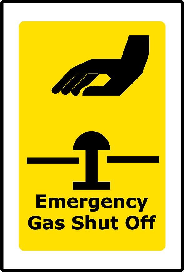 Emergency Gas Shut Off | 40cm x 30cm | Yellow - Vinyl Sign for Industrial Sites, Laboratories, Commercial Kitchens, Safety Compliance