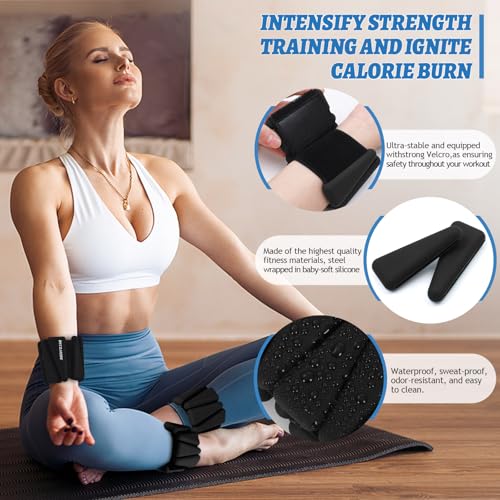 Image of BECOJADDE Ankle Weights Set of 2 (1 lb /2 lb /3 lb Each) Adjustable Wrist Weights for Women Men Wearable Arm Leg Weight for Pilates, Running, Walking, Workout, Yoga