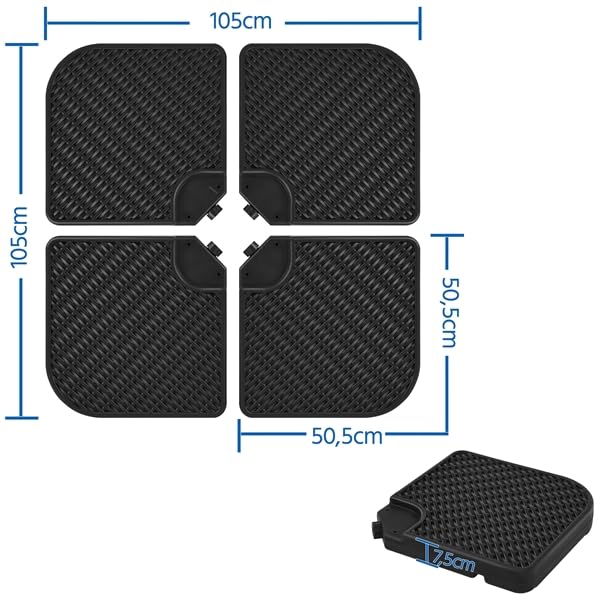 Yaheetech Base per Ombrellone Set 4 Pezzi Pesante Riempibile con Sabbia o Acqua 60L in HDPE con 4 Connettori Motivi di Rattan per Esterno Giardino Terrazza Nero