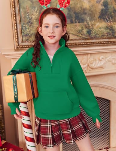 Image of Arshiner Girls Half Zip Sweatshirt Fleece Quarter Zip Pullover Sweatshirts | Fall Fashion Clothes for Teen Girls with Thumb Hole for 5-16 Years