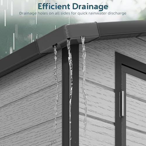 Image of 6X4FT Plastic Storage Shed with Floor, Resin Storage Shed with Drainage Channel & Lockable Door, Outdoor Plastic Sheds Suitable for Bikes, Furniture, Gardening Tools