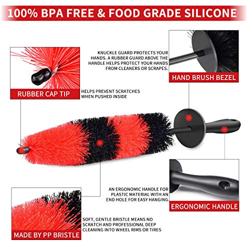 10 Pcs Wheel & Tire Brush Detailing Brushes Set - 16 Inch Long Rim Brush, 5Pcs Sizes Car Detailing Kits, Short Handle Tire Brush, 3Pcs Wire Brushes for Cleaning Car, Motorcycle, Interior, Exterior - Thumbnail 3