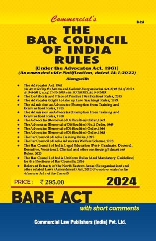 Commercial's BAR COUNCIL OF INDIA RULES, (UNDER THE ADVOCATES ACT, 1961) LATEST BARE ACT EDITION 2024