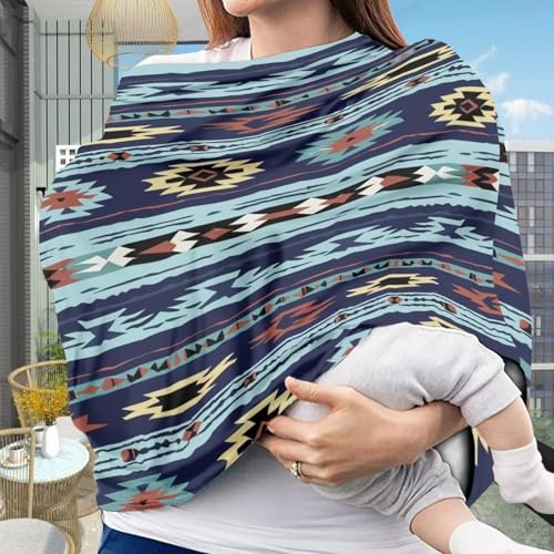 Image of Youngerbaby Western Aztec Nursing Cover Carseat Canopy Car Seat Covers for Babies Mom Breastfeeding Scarf Infant Multi Use Cover for Baby Stroller Shopping Cart Feeding High Chair