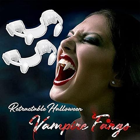 Alnorte 2PCS Retractable Vampire Fangs, Reusable Halloween Vampire Fangs Fake Teeth for Adults, Retractable Braces, Horrifying Vampire Teeth Dentures for Cosplay Carnival Role-Playing Cover