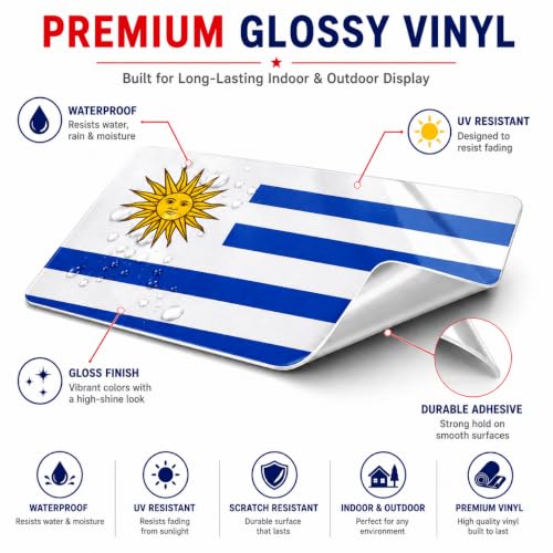 Image of Uruguay Vinyl Flag Stickers, Car Decals, Waterproof Indoor Outdoor, Laptop Stickers, Car Bumper, Uruguayan Flag, 5 x 3 Inches, Set of 3