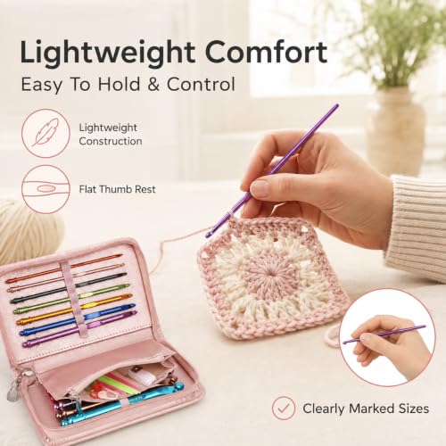 Image of Coopay Crochet Hooks Set with Zipper Pouch, 16PCS Metal Crochet Needles