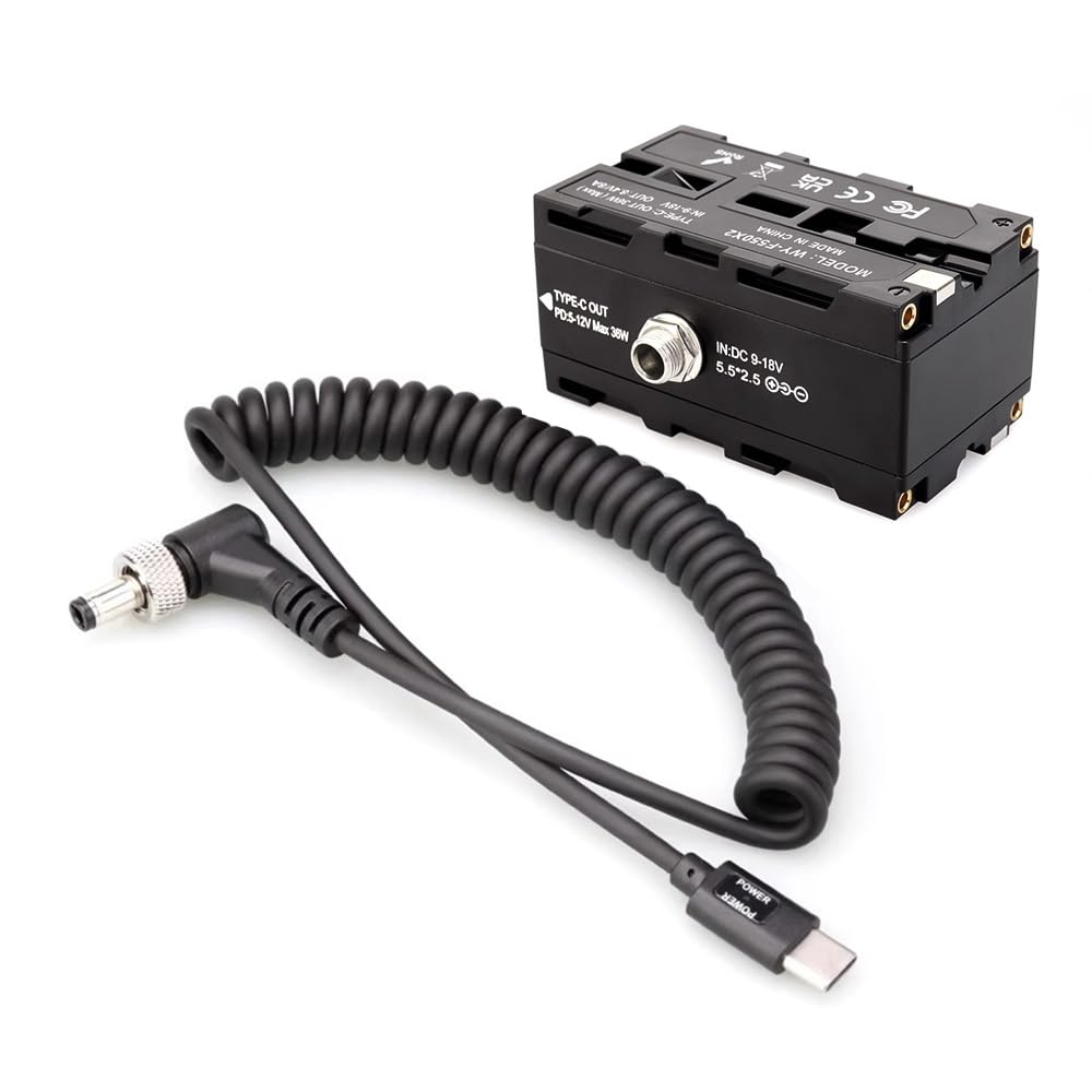 Batería simulada NP-F550 a tipo C con cable flexible para monitor de campo