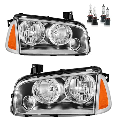 KarSpareHub Headlights Assembly with Bulbs for 2006-2010 Dodge Charger with Corner Singal Light Headlamp Replacement Driver & Passenger Side