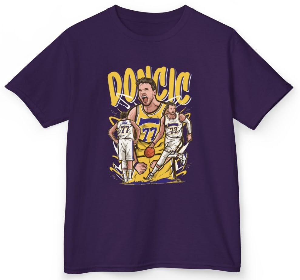 Youth T-Shirt Luka Doncic Cartoon Style Los Angeles Basketball Tee Kids Sizes