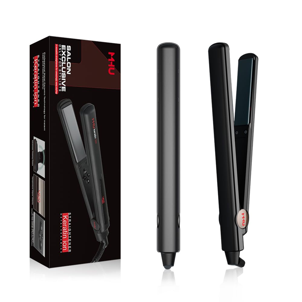 Ceramic Keratin Ion Hair Straightener | 30s Fast Heat 450°F | Adjustable Temp Flat Iron | Auto Shut Off & Memory Function | 360° Swivel Cord | Black