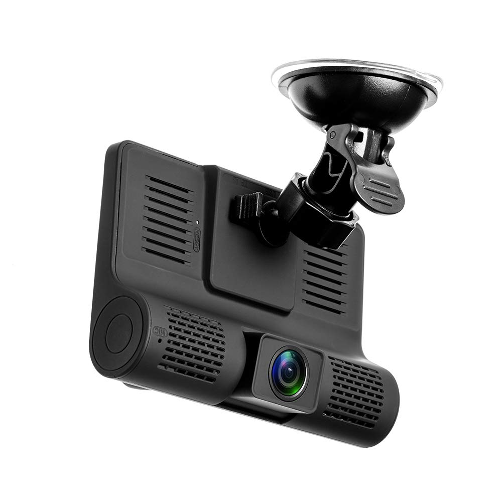 Hikity USB Dash Camera DVR 3 Cameras Lens 4'' Car Dash Camera Dual Lens | Dash CAM 1080P Grabación en Bucle Sensor G Monitor de Aparcamiento 170° Gran Angular Motion Sensor Tarjeta SD USB