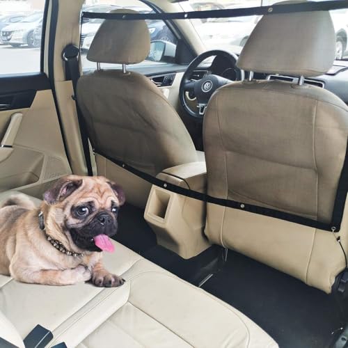 STARROAD-TIM Dog Car Barrier Vehicle Pet Barrier Backseat Mesh Dog Car Divider Net with Adjusting Rope and Hook Suitable for SUV Pickup and Small Car (43in x 23.6in)