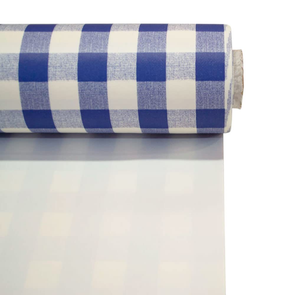 Mantel de Hule con Estampado de Cuadros, Composición PVC y Base de Algodón, Azul, 140 x 2000 cm