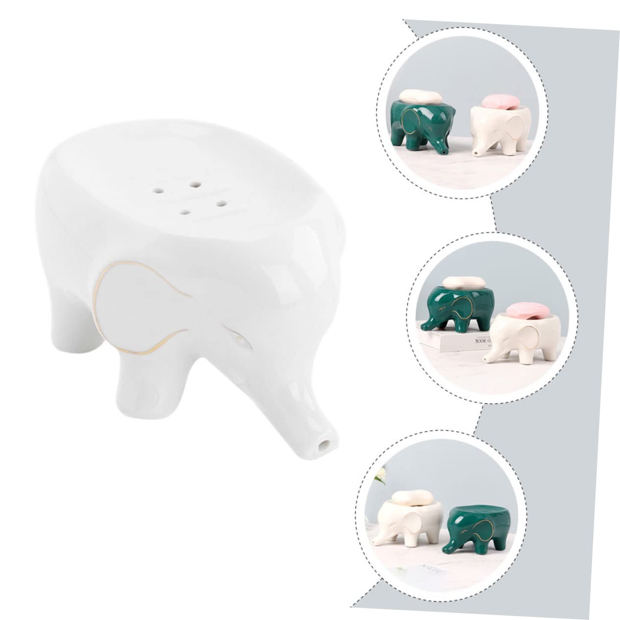 LABRIMP Jabonera de Cerámica Forma de Elefante, Orificio de Drenaje y Almacenamiento de Jabón para Baño y Hogar
