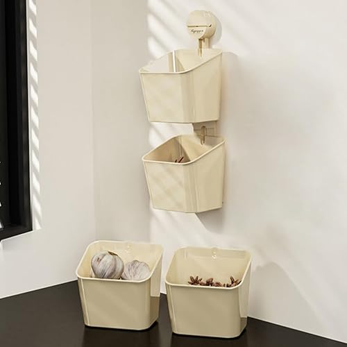 Miniatura 2 de OLizee® Paquete de 3 cestas colgantes de plástico con ganchos de ventosa, cesta colgante para baño y ducha con agujeros de drenaje, organizador