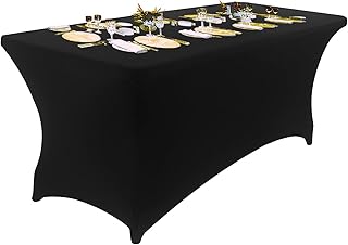6FT Spandex Table Cover Rectangular Stretch Spandex Tablecloth (Black,6FT)