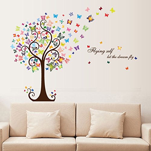 Smartcoco DIY Creative Romantic Butterfly Tree Wall Sticker Removable Wall Decals Kid Room Living Room Bedroom Decors