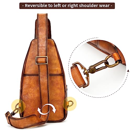 NIUCUNZH Genuine Leather Crossbody Sling Bag Handmade Classic Vintage Shoulder purse daypack Backpack Brown4