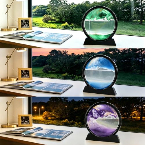 CYTGOUPER Moving Sand Art Picture 7 Inch,Sand Art Liquid Motion with Base,3D Sea Flowing Hour Glass with Sand,Relaxing Home Office Desk Decoration, Art Bookshelves Ornaments - Image 7