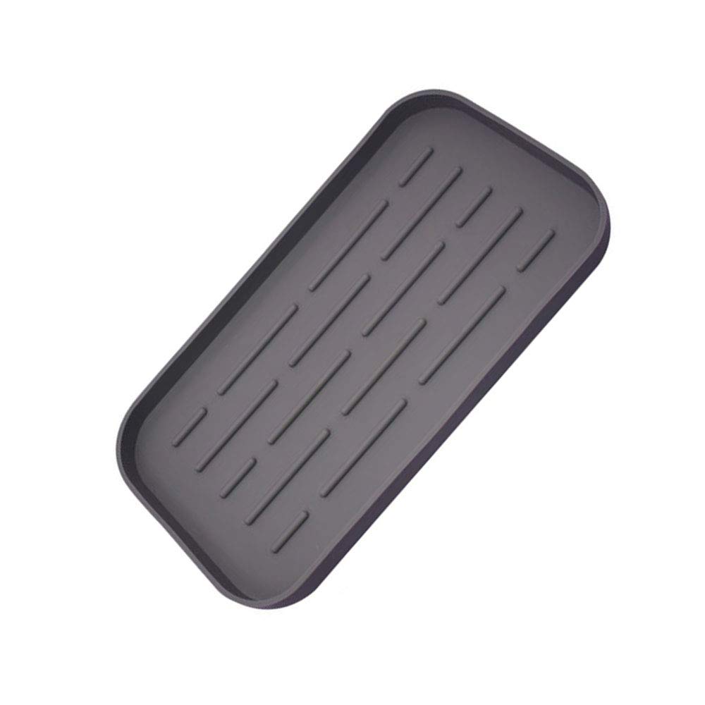Tophomer Grey Silicone Sink Organizer Tray - Kitchen, Bathroom & Laundry - Rectangular, Non-Slip, Waterproof, Built-In Drain