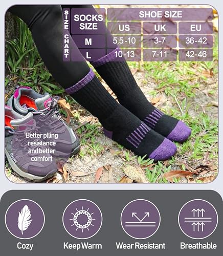 Image of DYW Womens Merino Wool Hiking Socks Thermal Warm Winter Boot Crew Socks Cushion Work Walking Gift Socks 5 Pairs