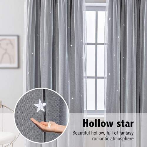 Image of indistar Star Cutout Kids Window Blackout Curtains for Girl Bedroom Window Room Darkening Curtains & Drapes Baby Nursery Curtains (2 Panel,52Wx80L inch,Black)