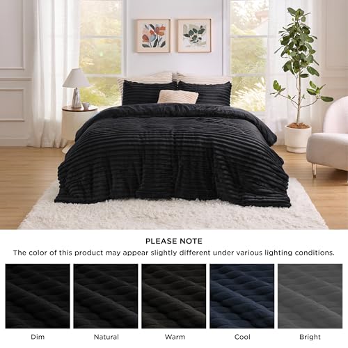 Image of Bedsure King Fluffy Comforter Set - GentleSoft 3 Pieces Luxury Fleece Black Bedding, Cozy Room Decor Aesthetic, 1 King Bed Comforter (104 inchx90 inch) and 2 Pillowcases (20 inchx36 inch)