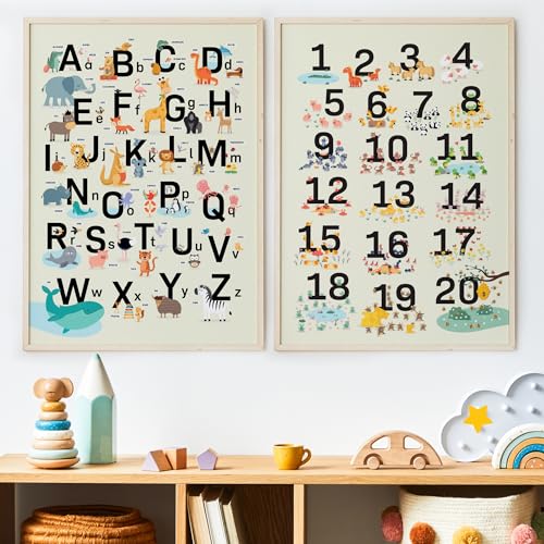 Gumpie ABC Poster für Kinder Bundle mit Einfach Zahlen lernen von 1-20 Made in Germany | Kinderleicht schreiben lernen | Buchstaben schreiben lernen | Rechnen lernen 1. klasse (ABC+Zahlen - 2er Set)