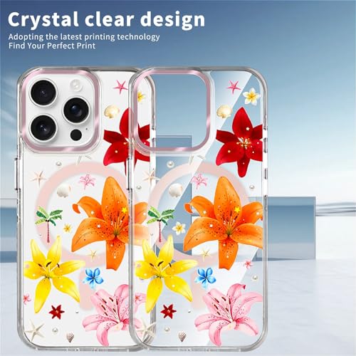 COTAIL Clear Magnetic Case for iPhone 15 Pro, Slim Anti-Yellow Transparent Cover, Military Grade Protection, Phone Cases for iPhone 15 Pro, Colorful Lily Floral Summer - image 3