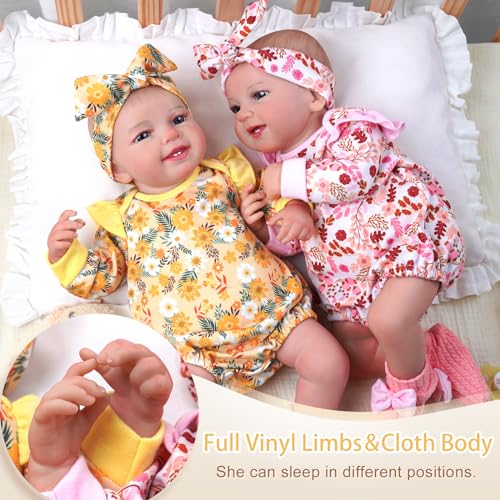 Image of BABESIDE Lifelike Reborn Baby Dolls - 20 Inch Twins with Sweet Smile & Realistic Soft Body - Newborn Baby Dolls for Kids Age 3+