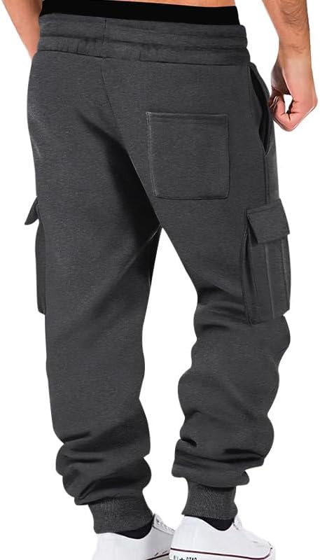 Mens Fleece Cargo Sweatpants Heavyweight Elastic Waist Pants with Pockets Baggy Drawstring Jogger Pants - Image 2